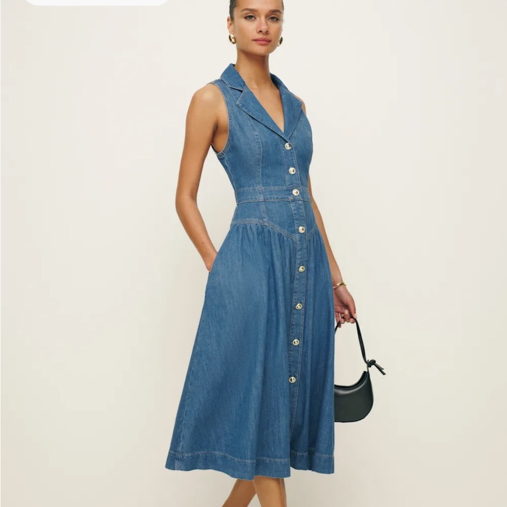 Reformation Ellison Denim Midid dress NWT Jeans collar buttons Tik sold out top